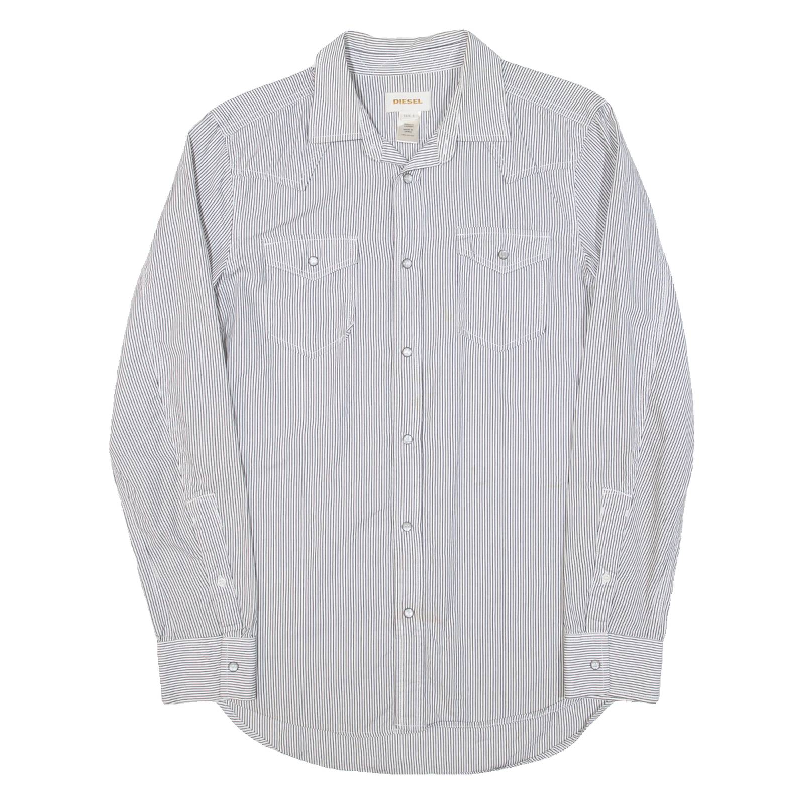DIESEL Mens Shirt Grey Striped Long Sleeve S