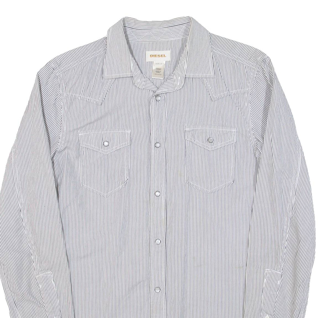 DIESEL Mens Shirt Grey Striped Long Sleeve S