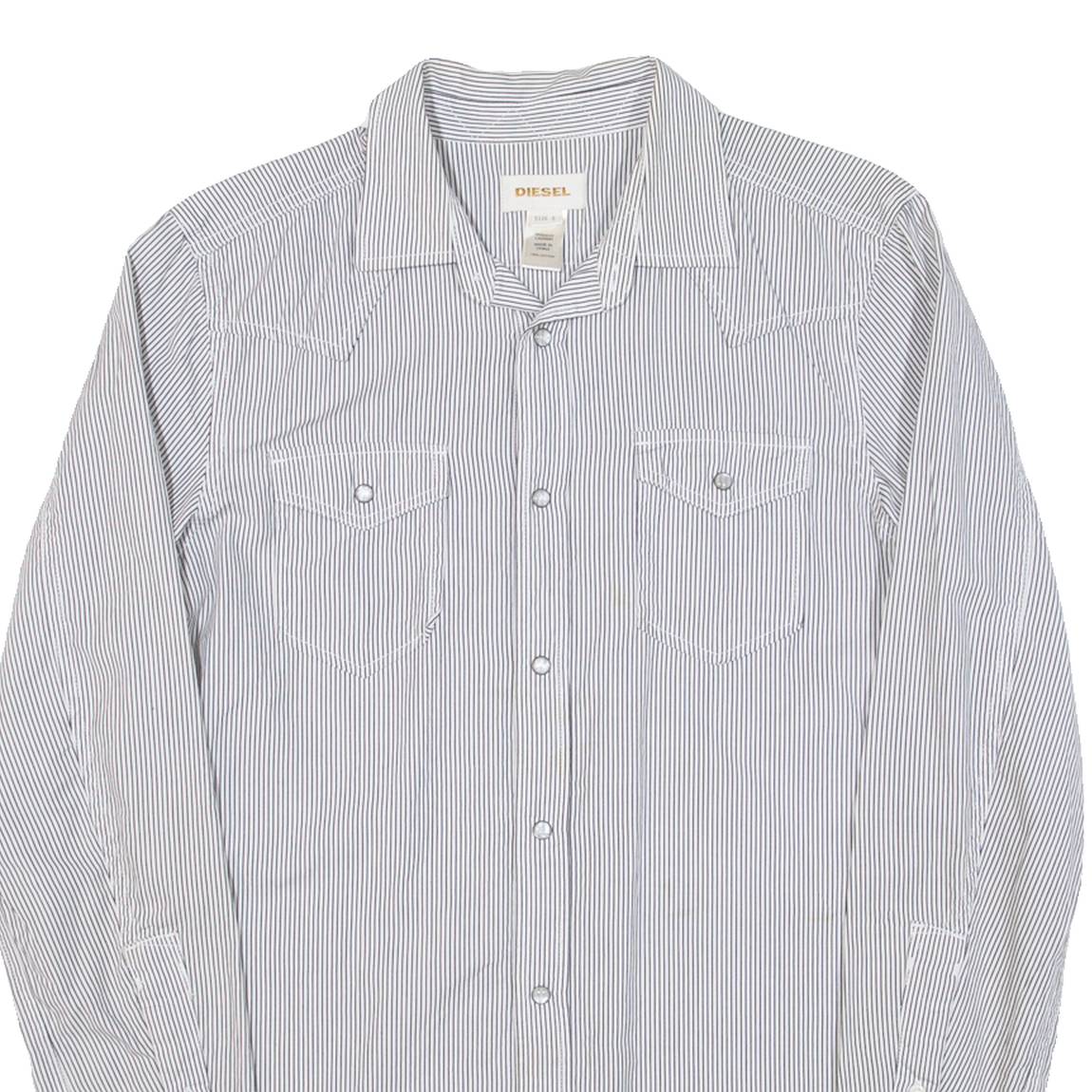 DIESEL Mens Shirt Grey Striped Long Sleeve S