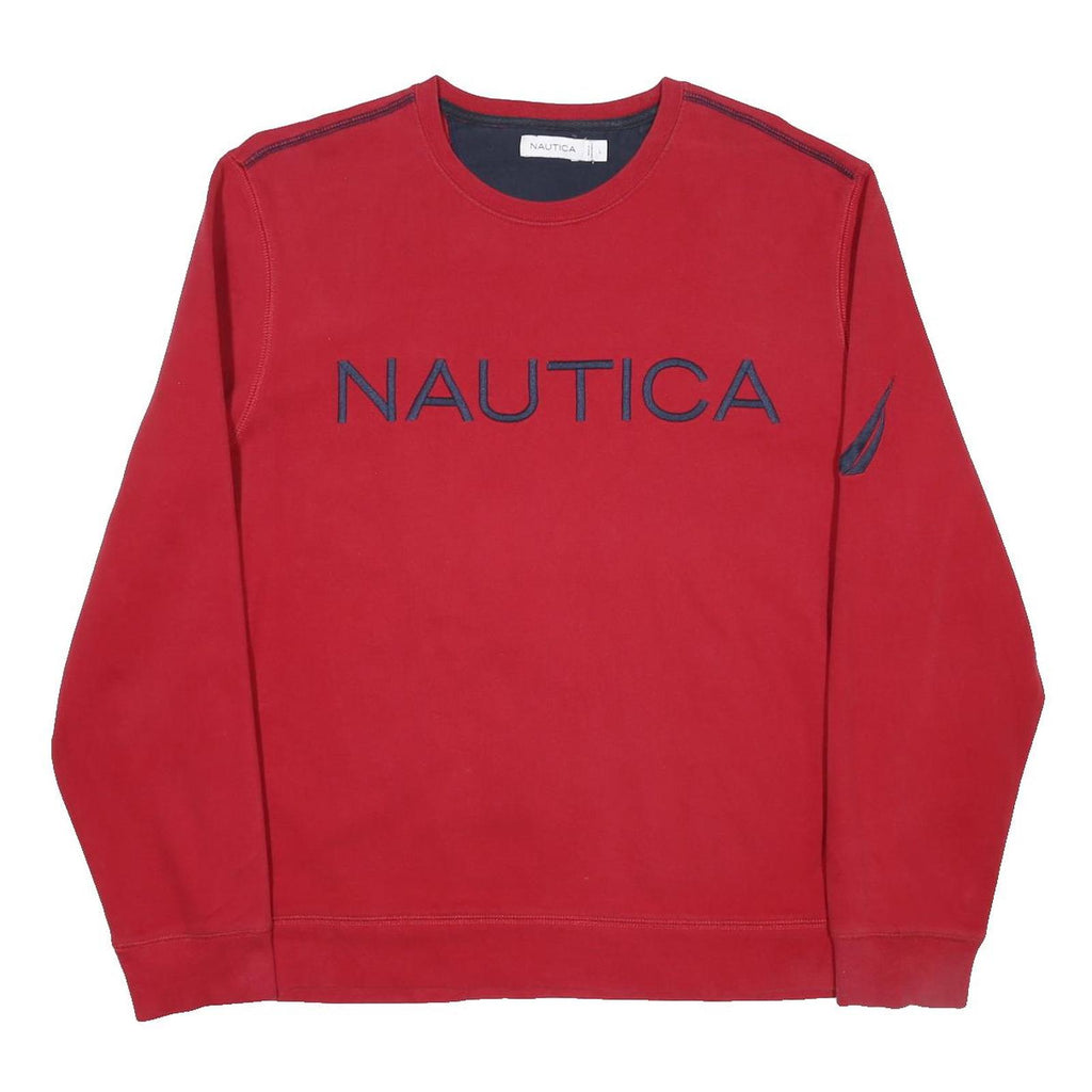 NAUTICA Mens Red Cotton Blend Crew Neck Sweatshirt L Classic Pullover