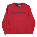 NAUTICA Mens Red Cotton Blend Crew Neck Sweatshirt L Classic Pullover