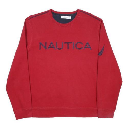 NAUTICA Mens Red Cotton Blend Crew Neck Sweatshirt L Classic Pullover