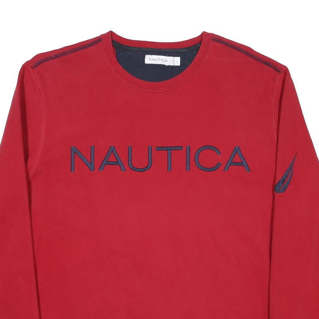 NAUTICA Mens Red Cotton Blend Crew Neck Sweatshirt L Classic Pullover