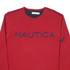 NAUTICA Mens Red Cotton Blend Crew Neck Sweatshirt L Classic Pullover