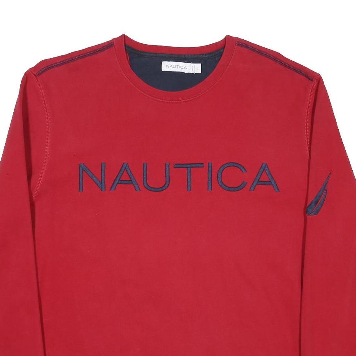 NAUTICA Mens Red Cotton Blend Crew Neck Sweatshirt L Classic Pullover