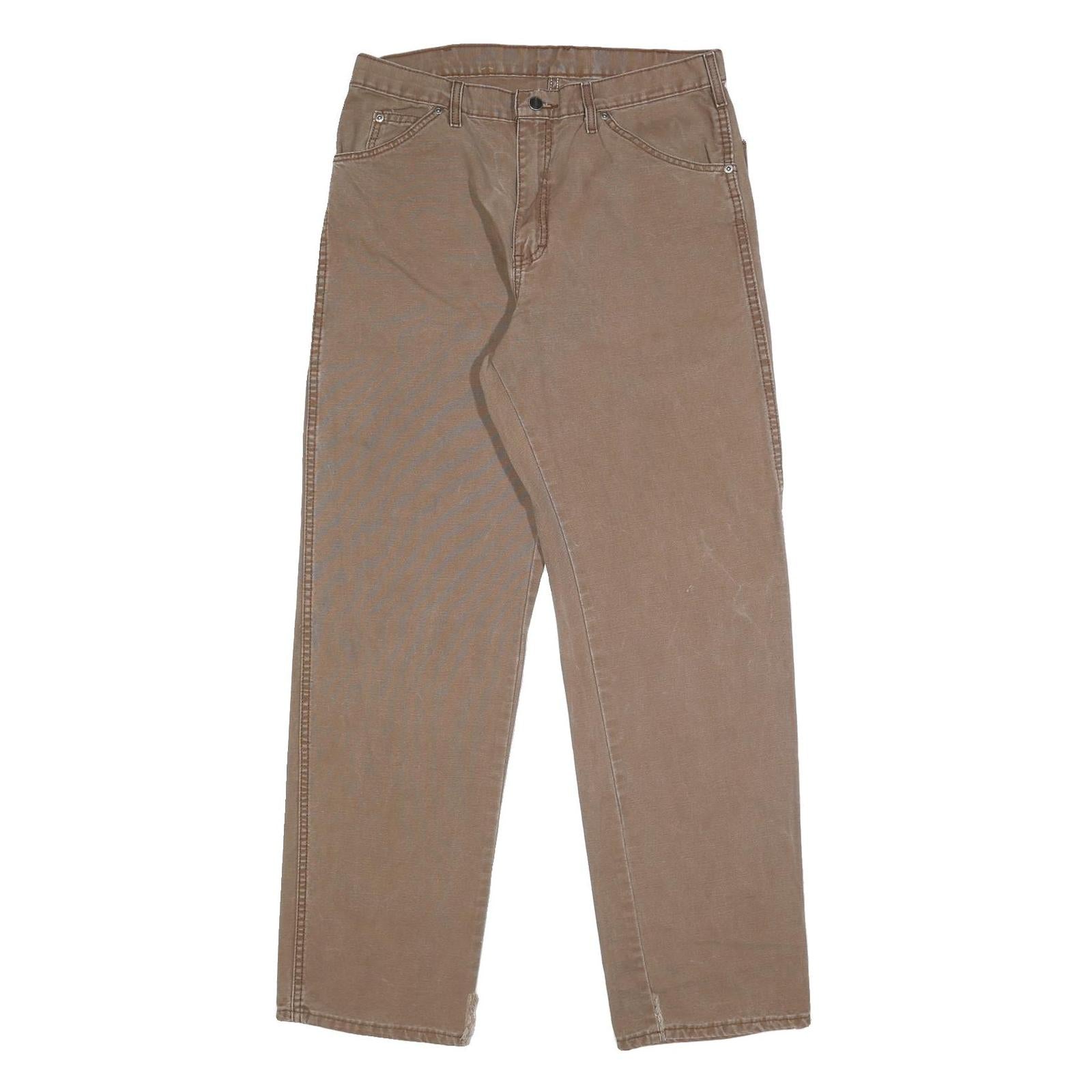 DICKIES Mens Cotton Brown Relaxed Straight Trousers W34 L32 Workwear Casual