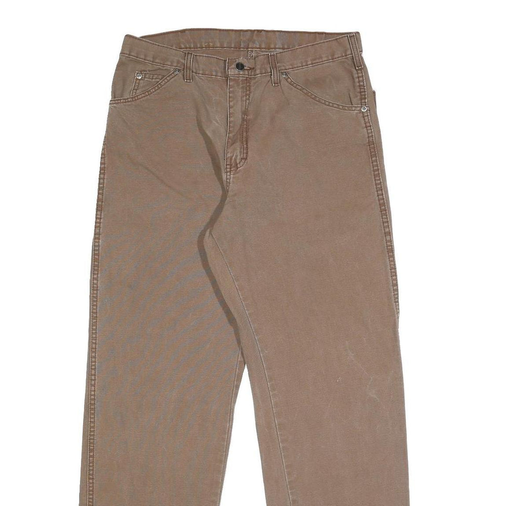 DICKIES Mens Cotton Brown Relaxed Straight Trousers W34 L32 Workwear Casual