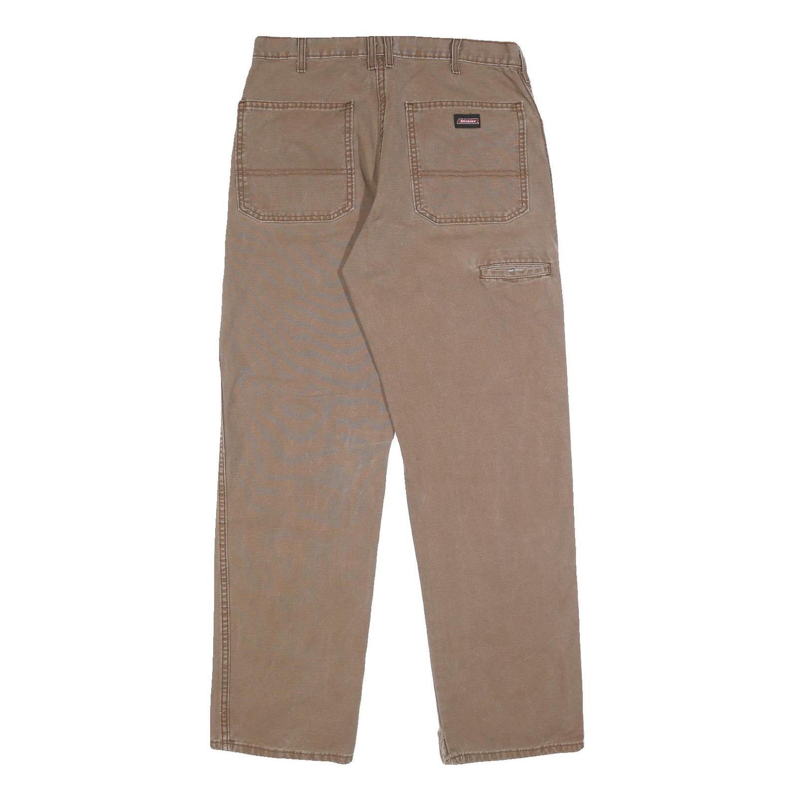DICKIES Mens Cotton Brown Relaxed Straight Trousers W34 L32 Workwear Casual