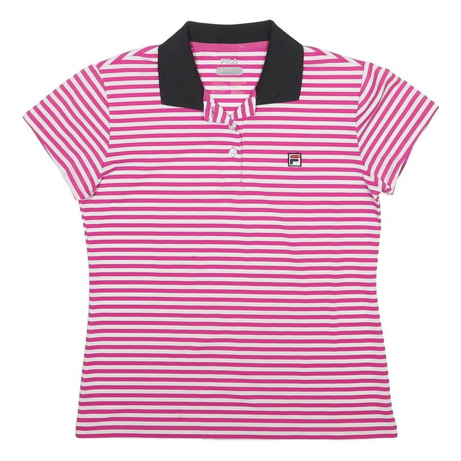 FILA Womens Pink & White Striped Short Sleeve Polo Shirt UK 10 Classic Casual