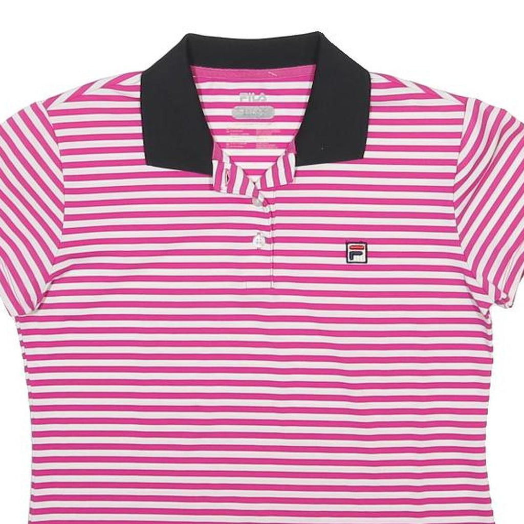 FILA Womens Pink & White Striped Short Sleeve Polo Shirt UK 10 Classic Casual