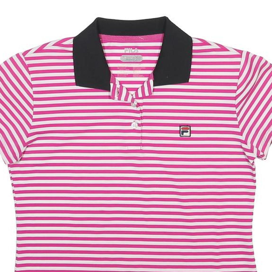 FILA Womens Pink & White Striped Short Sleeve Polo Shirt UK 10 Classic Casual