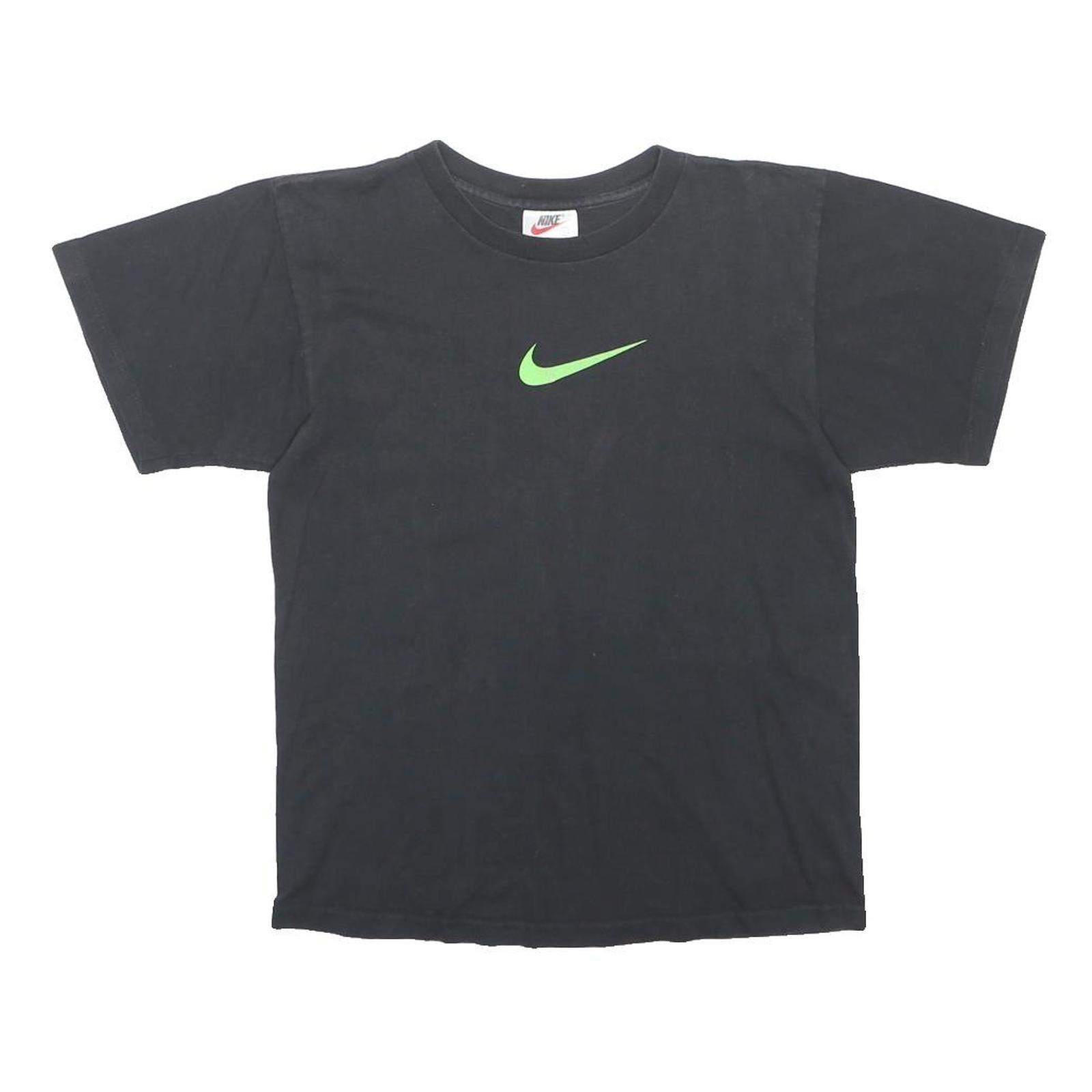 NIKE Boys Black & Lime Green Graphic T-Shirt L Short Sleeve Crew Neck Sportswear