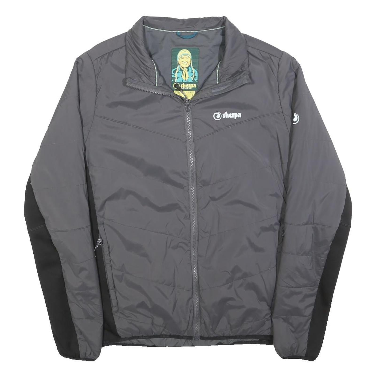 SHERPA Mens Grey Black Zip Jacket L Polyester Blend Outdoor Casual Insulated