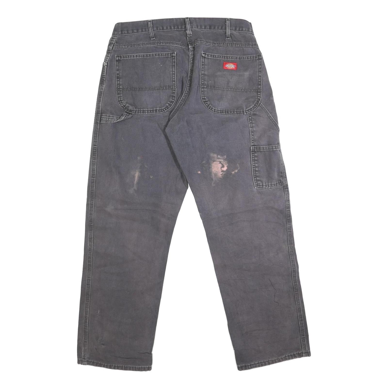 DICKIES Mens Regular Fit Grey Denim Jeans W34 L31 Workwear Straight Leg Zip
