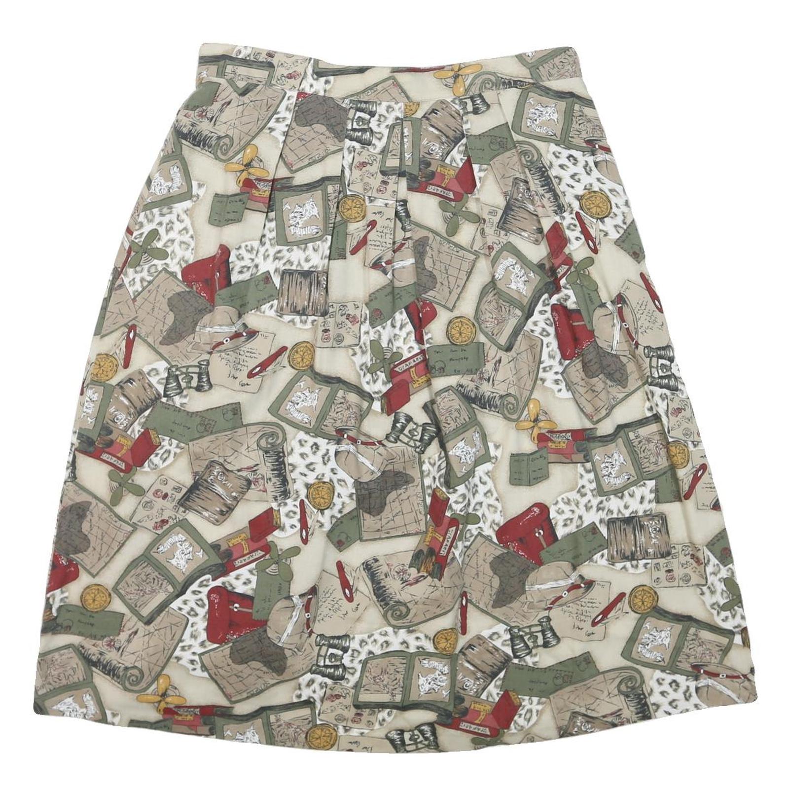 ALFRED DUNNER Womens Beige Printed Cotton Blend Pleated Knee Length Skirt 2XL