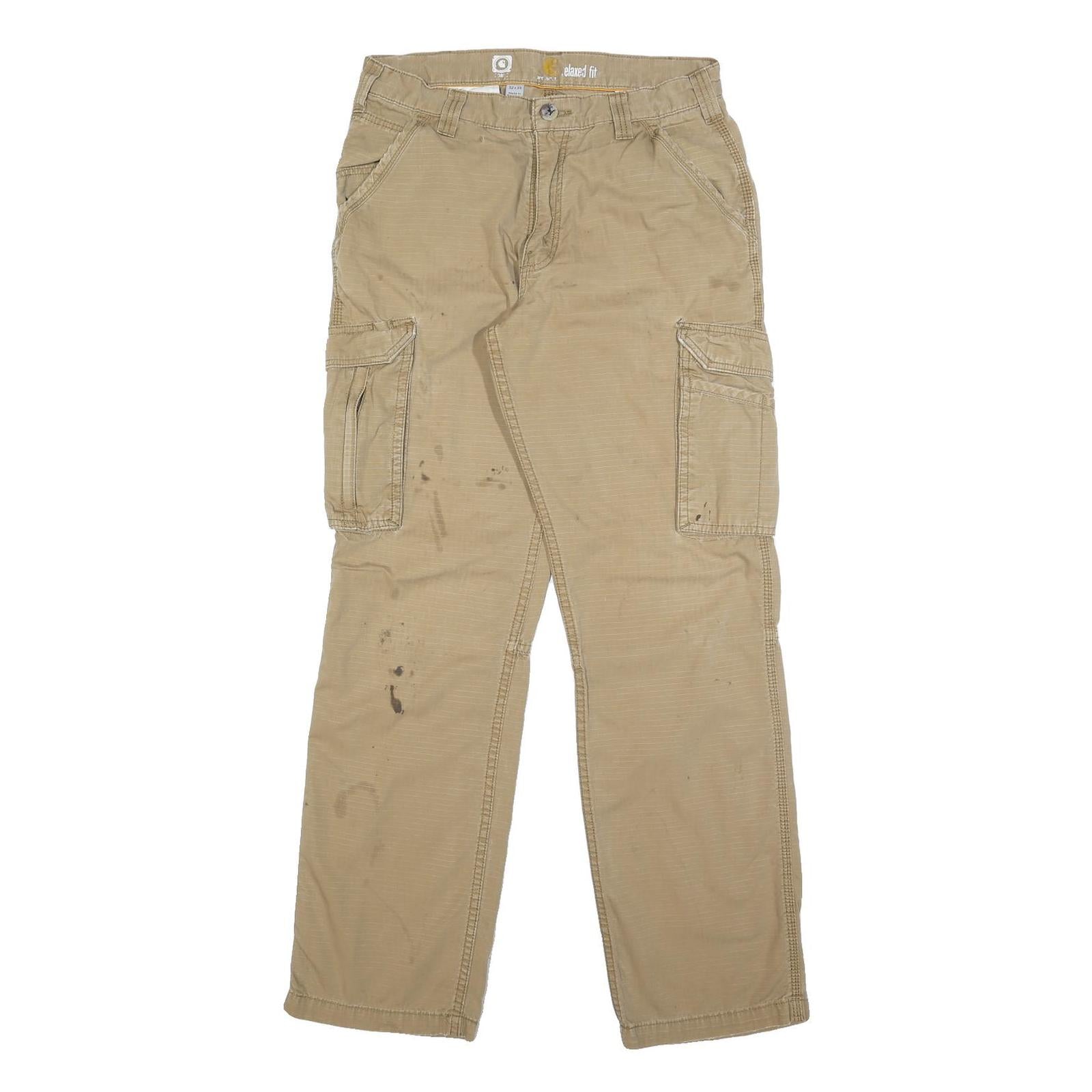 CARHARTT Mens Beige Cotton Relaxed Fit Cargo Trousers W32 L34 Workwear Utility