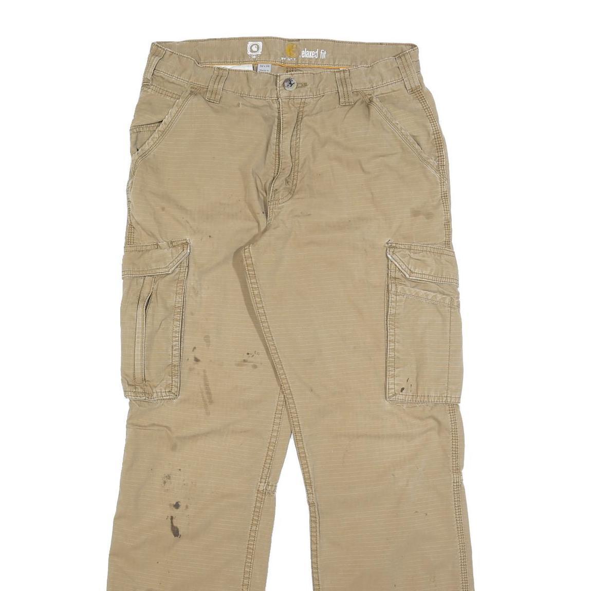 CARHARTT Mens Beige Cotton Relaxed Fit Cargo Trousers W32 L34 Workwear Utility