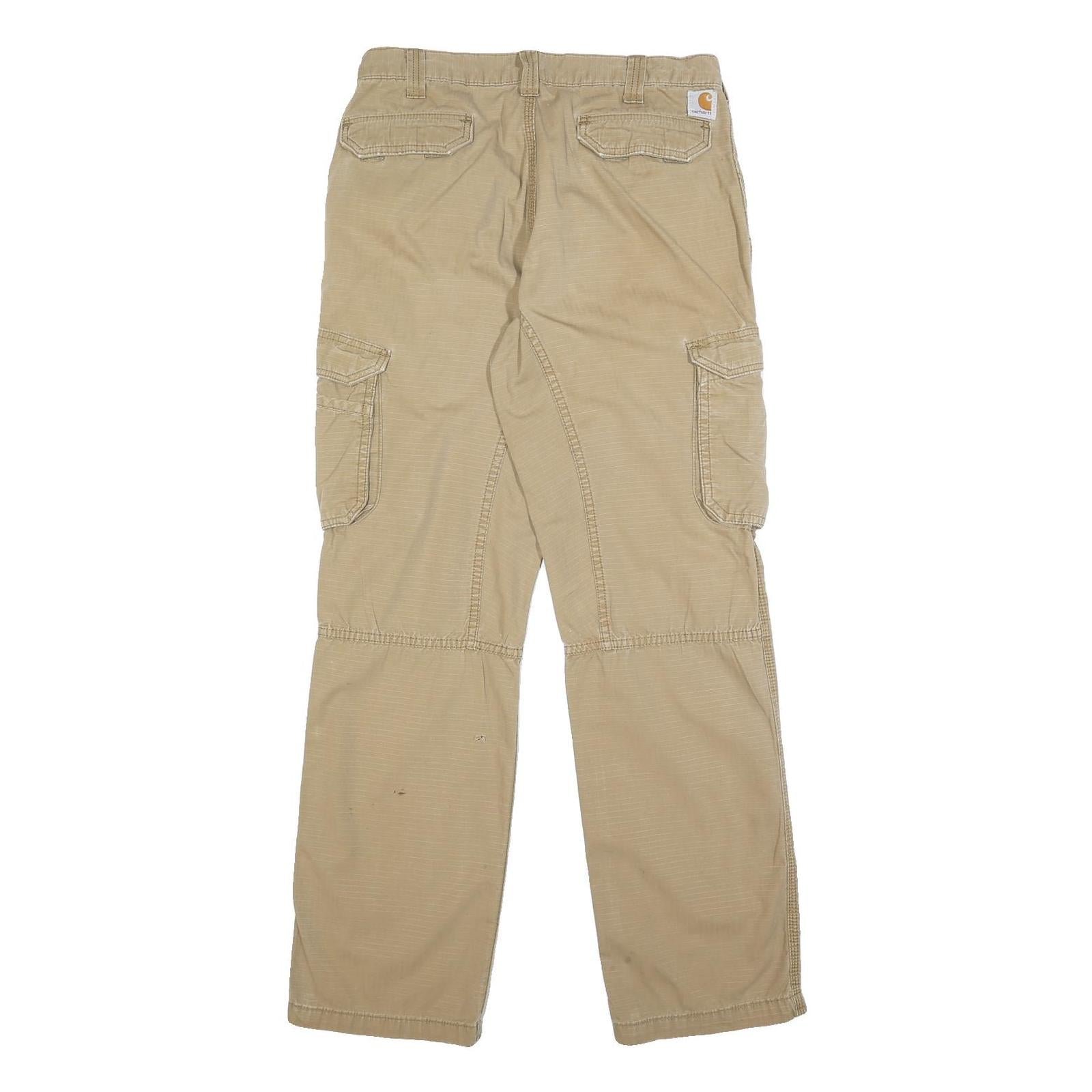CARHARTT Mens Beige Cotton Relaxed Fit Cargo Trousers W32 L34 Workwear Utility