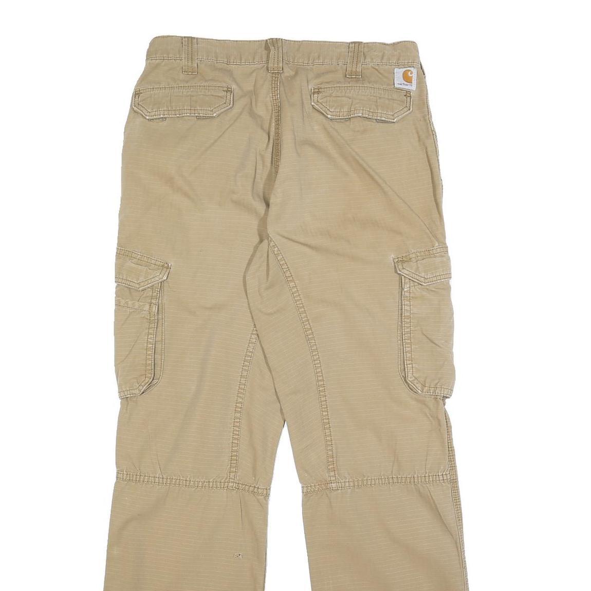 CARHARTT Mens Beige Cotton Relaxed Fit Cargo Trousers W32 L34 Workwear Utility