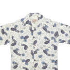 WOOLRICH Mens White & Blue Pattern Cotton Shirt M Casual Printed Summer Button