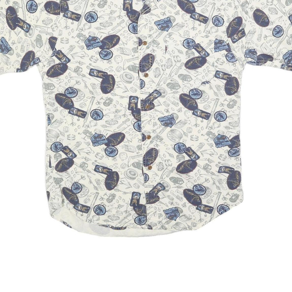 WOOLRICH Mens White & Blue Pattern Cotton Shirt M Casual Printed Summer Button