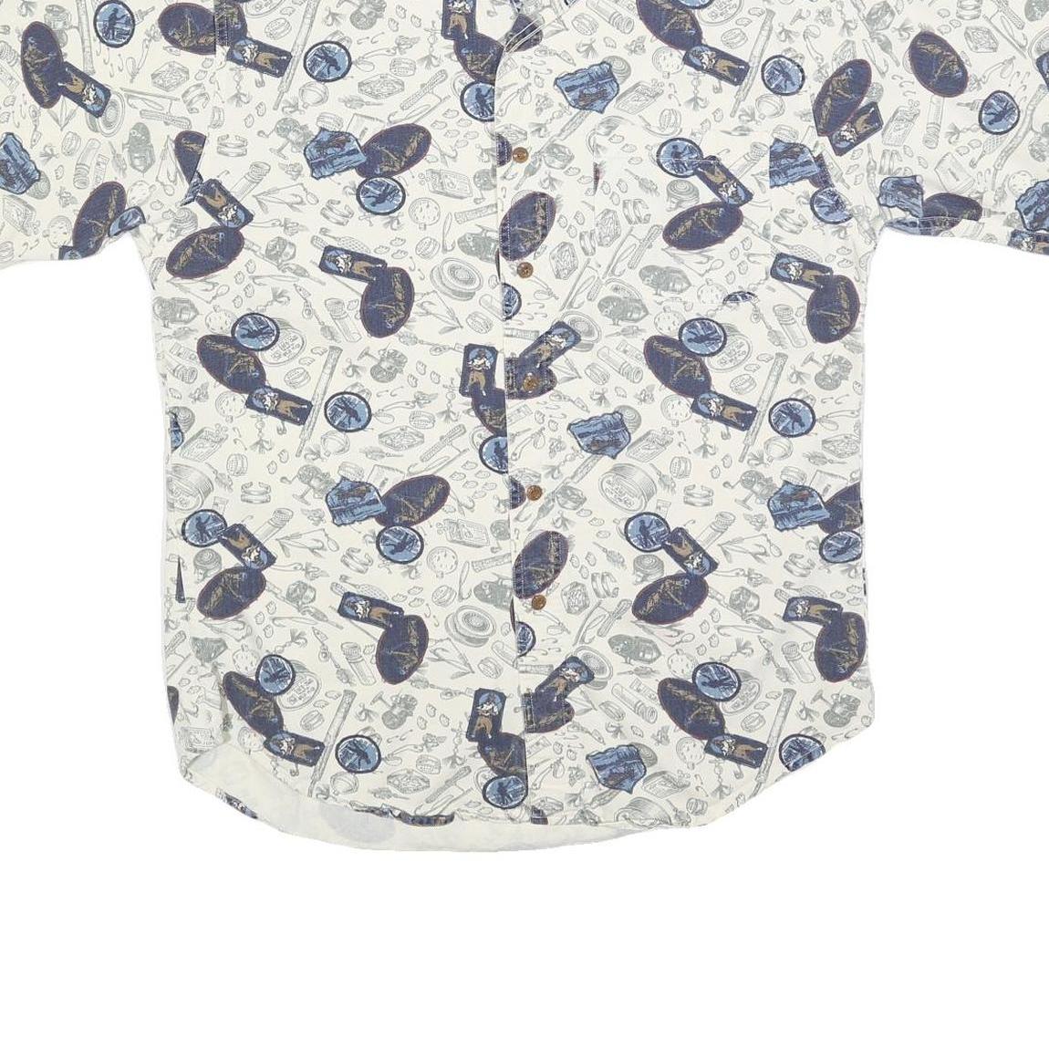WOOLRICH Mens White & Blue Pattern Cotton Shirt M Casual Printed Summer Button