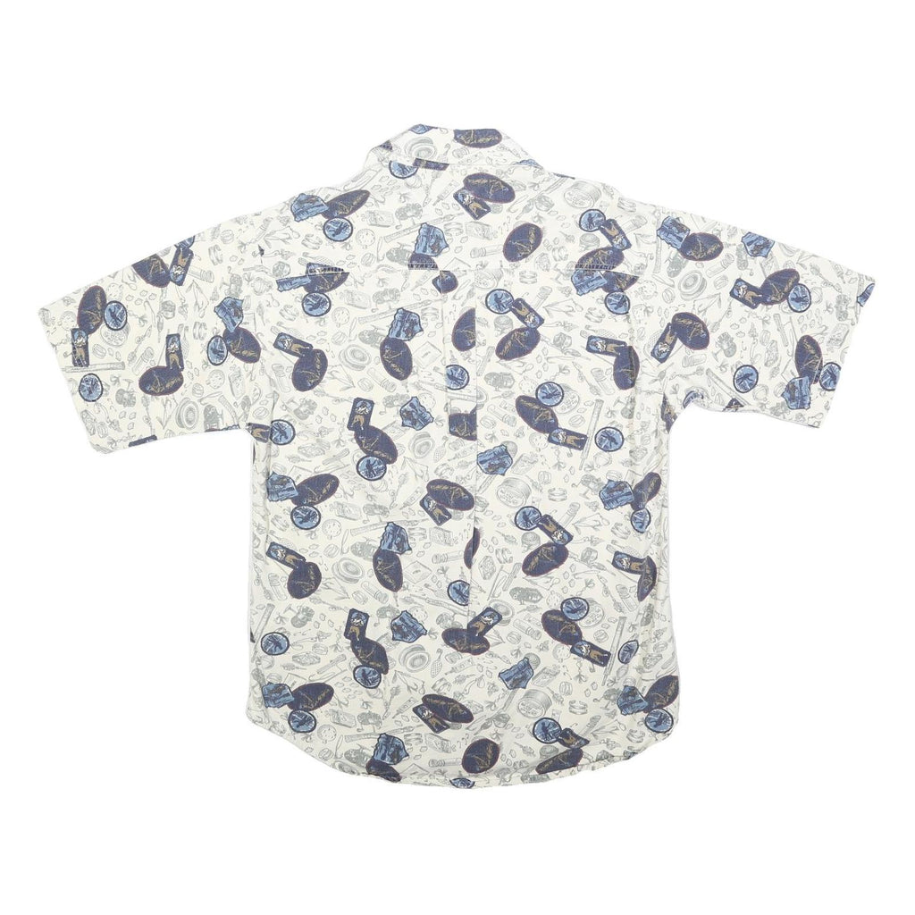 WOOLRICH Mens White & Blue Pattern Cotton Shirt M Casual Printed Summer Button