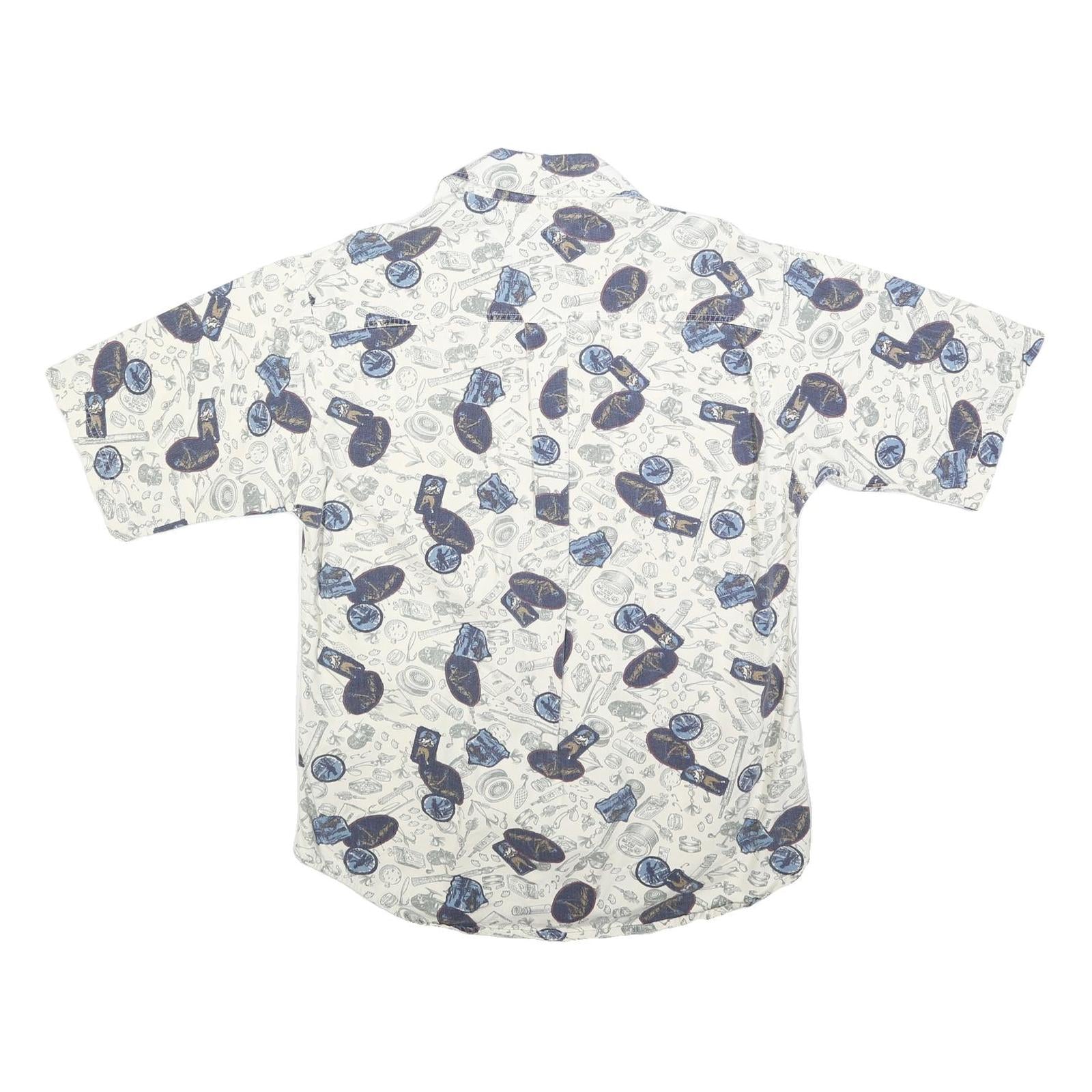 WOOLRICH Mens White & Blue Pattern Cotton Shirt M Casual Printed Summer Button