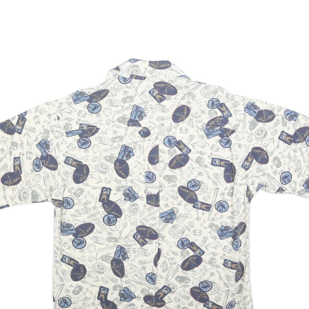 WOOLRICH Mens White & Blue Pattern Cotton Shirt M Casual Printed Summer Button