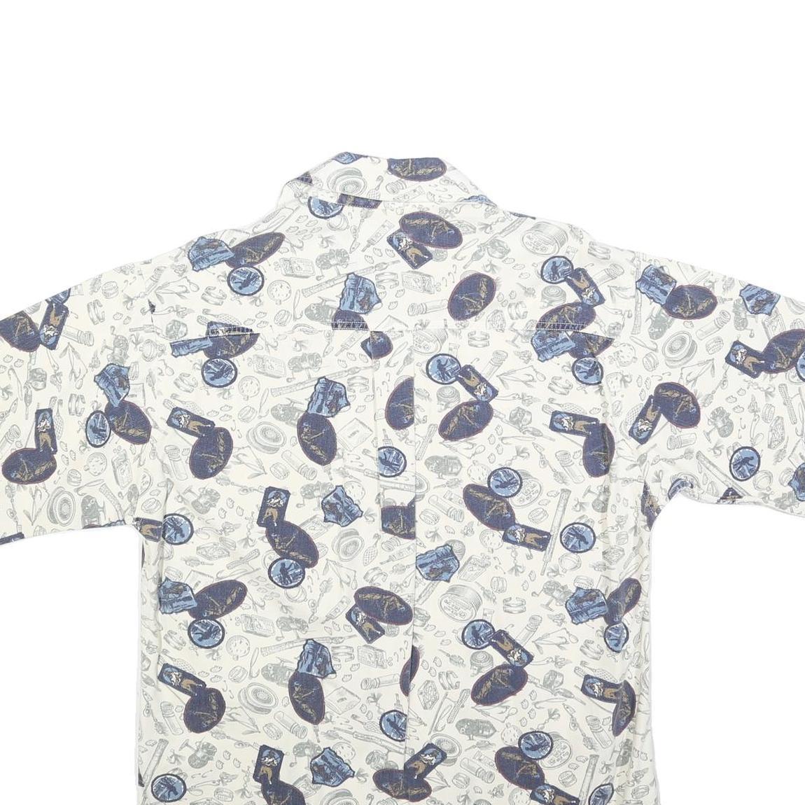 WOOLRICH Mens White & Blue Pattern Cotton Shirt M Casual Printed Summer Button