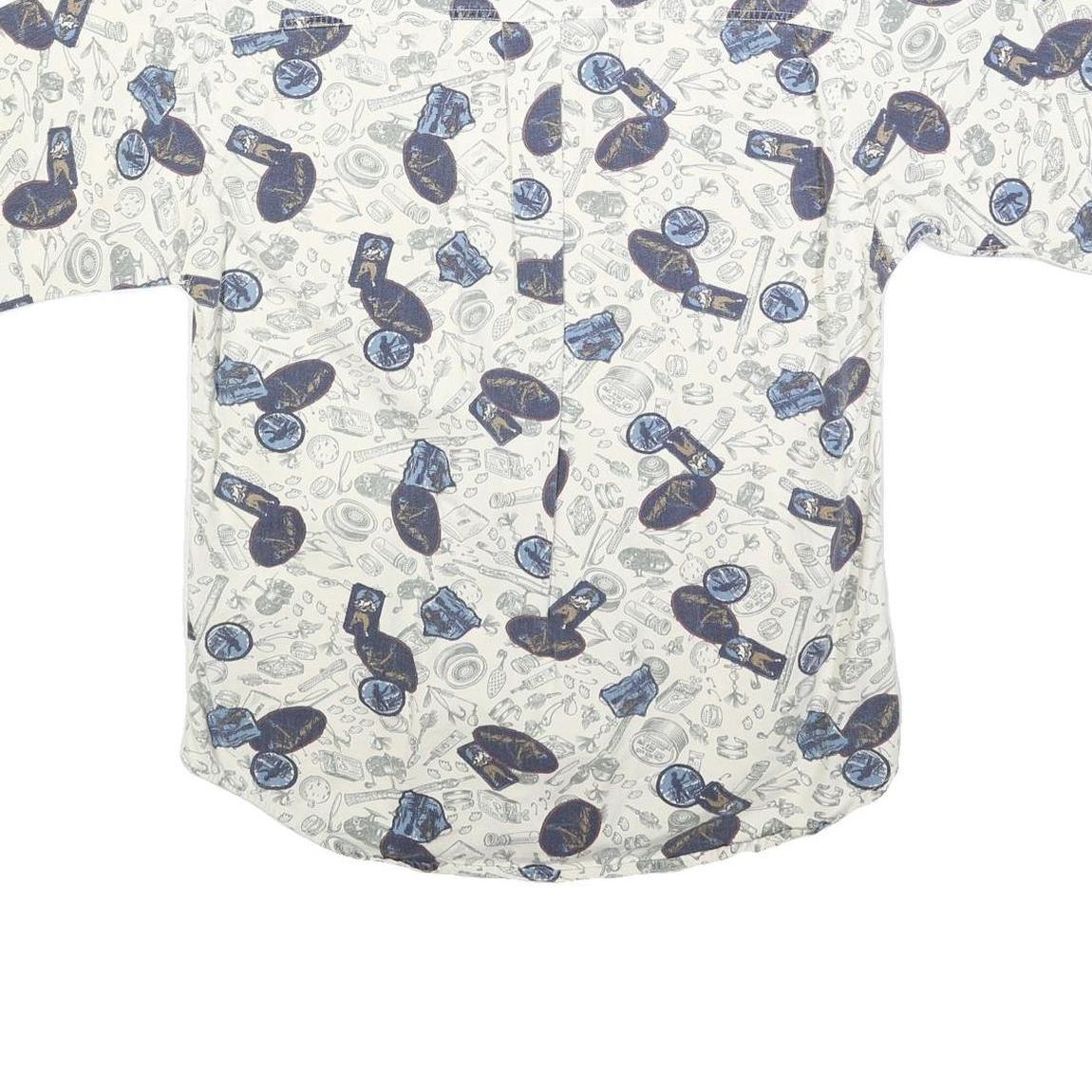 WOOLRICH Mens White & Blue Pattern Cotton Shirt M Casual Printed Summer Button