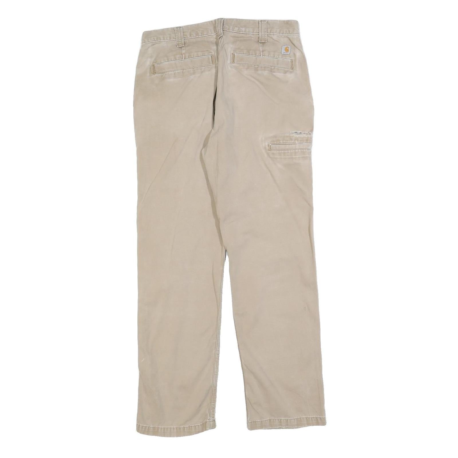 CARHARTT Mens Cotton Blend Beige Relaxed Straight Trousers W32 L32 Workwear
