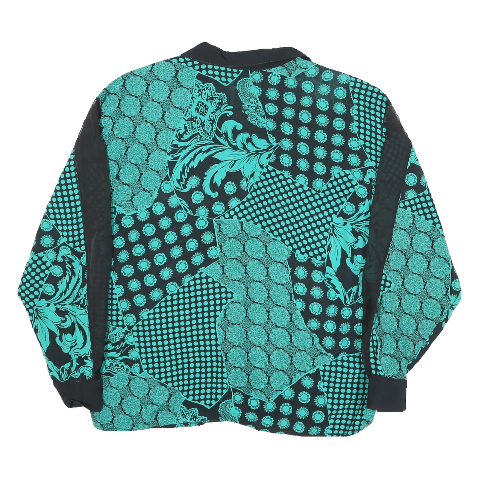 DALIA Womens Black & Turquoise Printed Polyester Blend Shirt M Long Sleeve