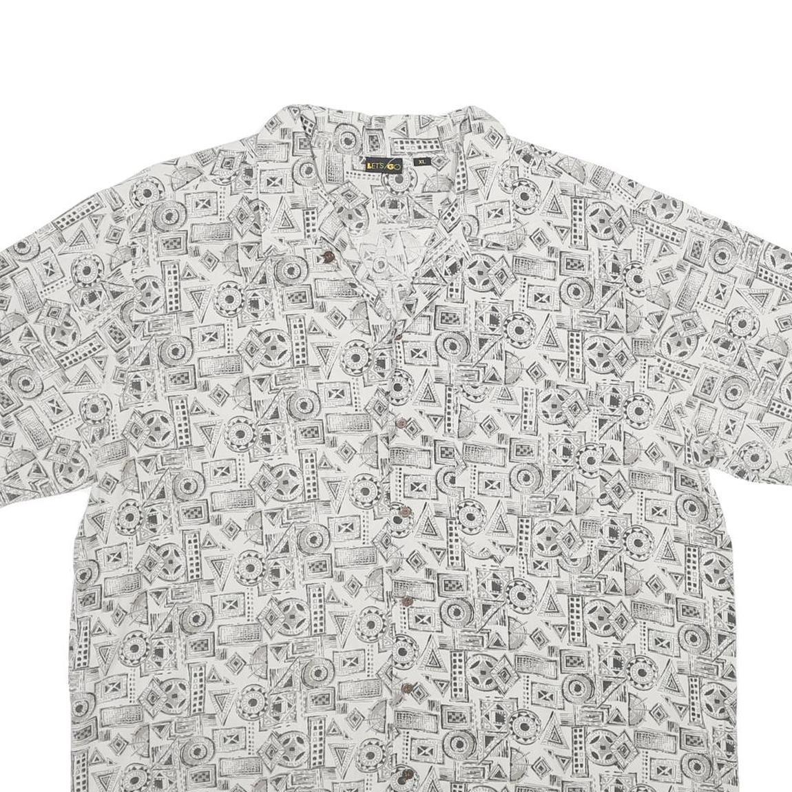 LET'S GO Mens White Patterned Cotton Shirt XL Summer Casual Lightweight