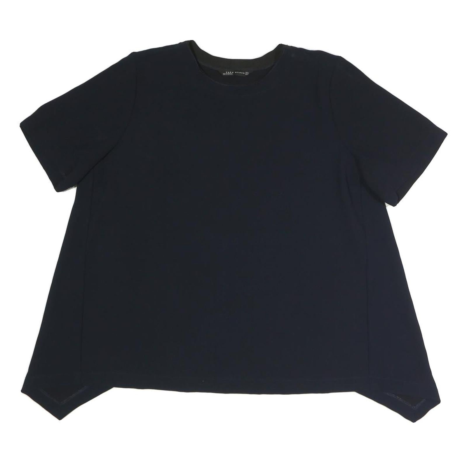 ZARA Womens Black Basic Top Short Sleeve Crew Neck S Polyester Blend Casual