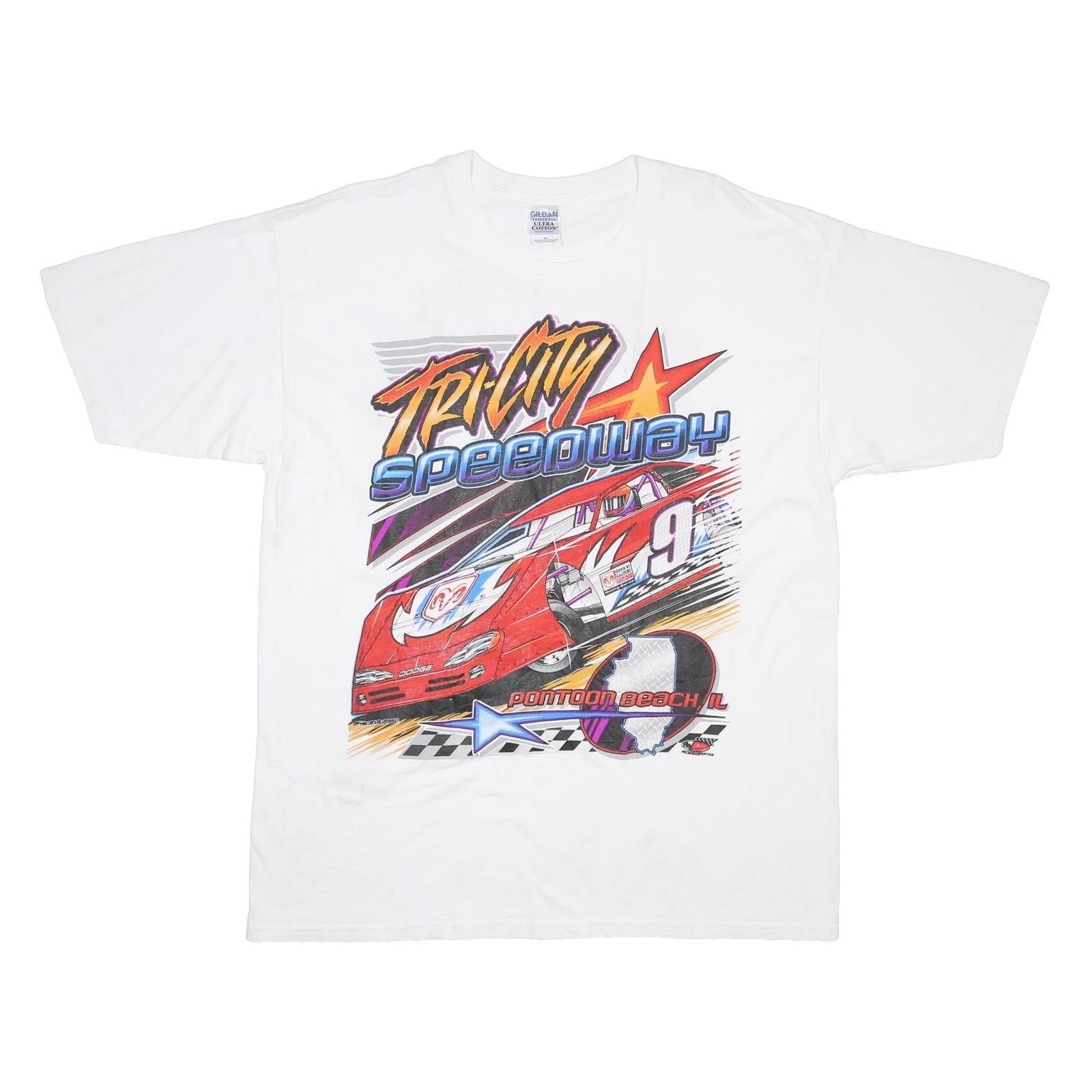 GILDAN Mens White Tri City Speedway Graphic T-Shirt XL Short Sleeve Crew Neck