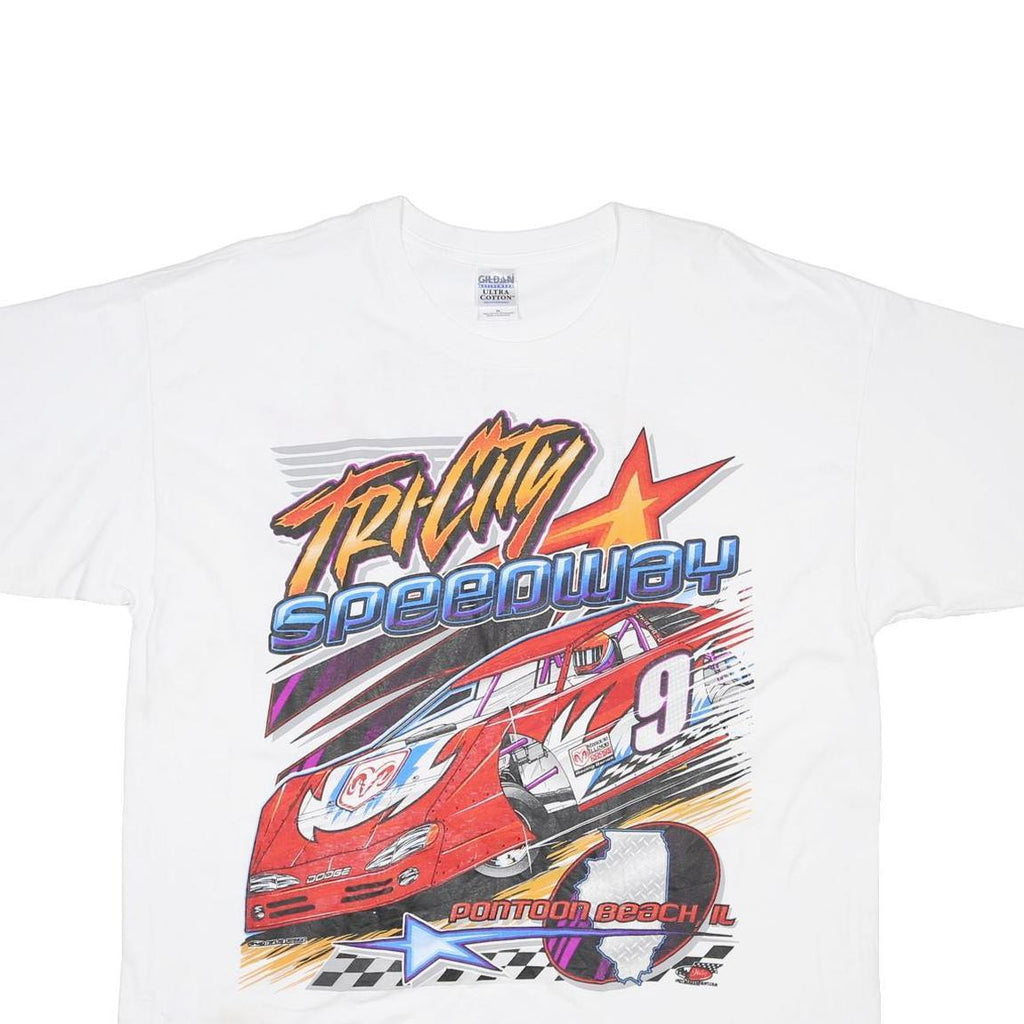 GILDAN Mens White Tri City Speedway Graphic T-Shirt XL Short Sleeve Crew Neck