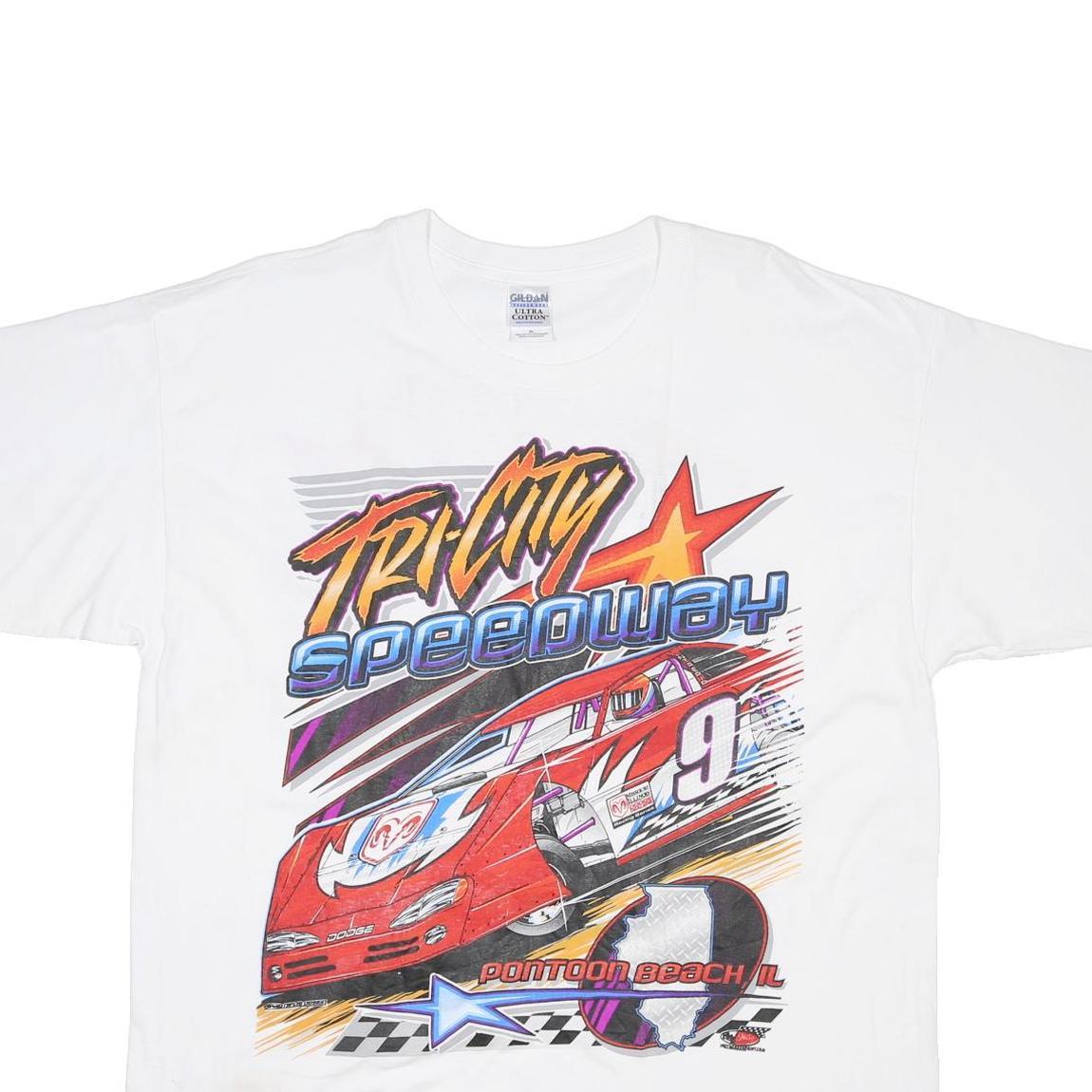 GILDAN Mens White Tri City Speedway Graphic T-Shirt XL Short Sleeve Crew Neck