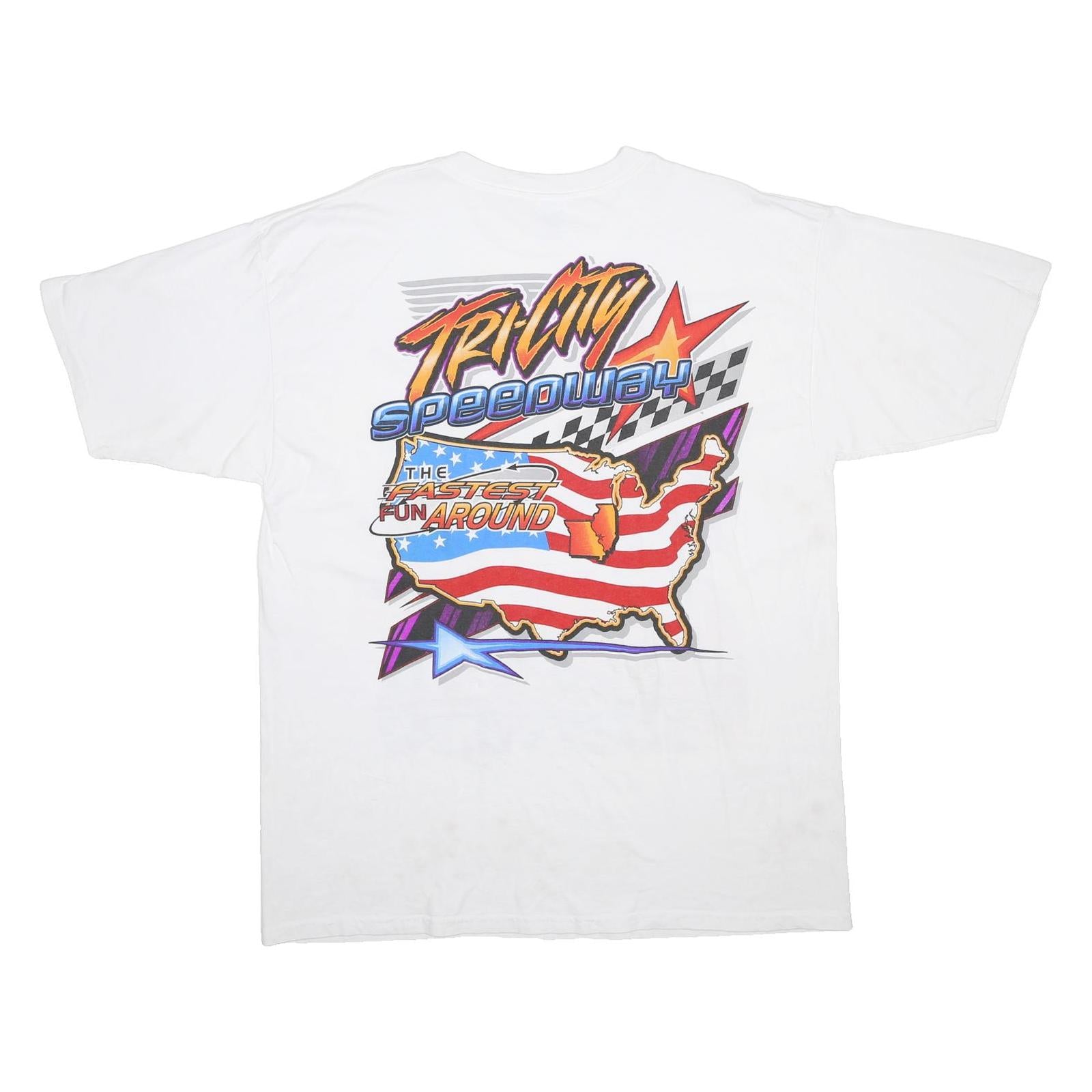GILDAN Mens White Tri City Speedway Graphic T-Shirt XL Short Sleeve Crew Neck
