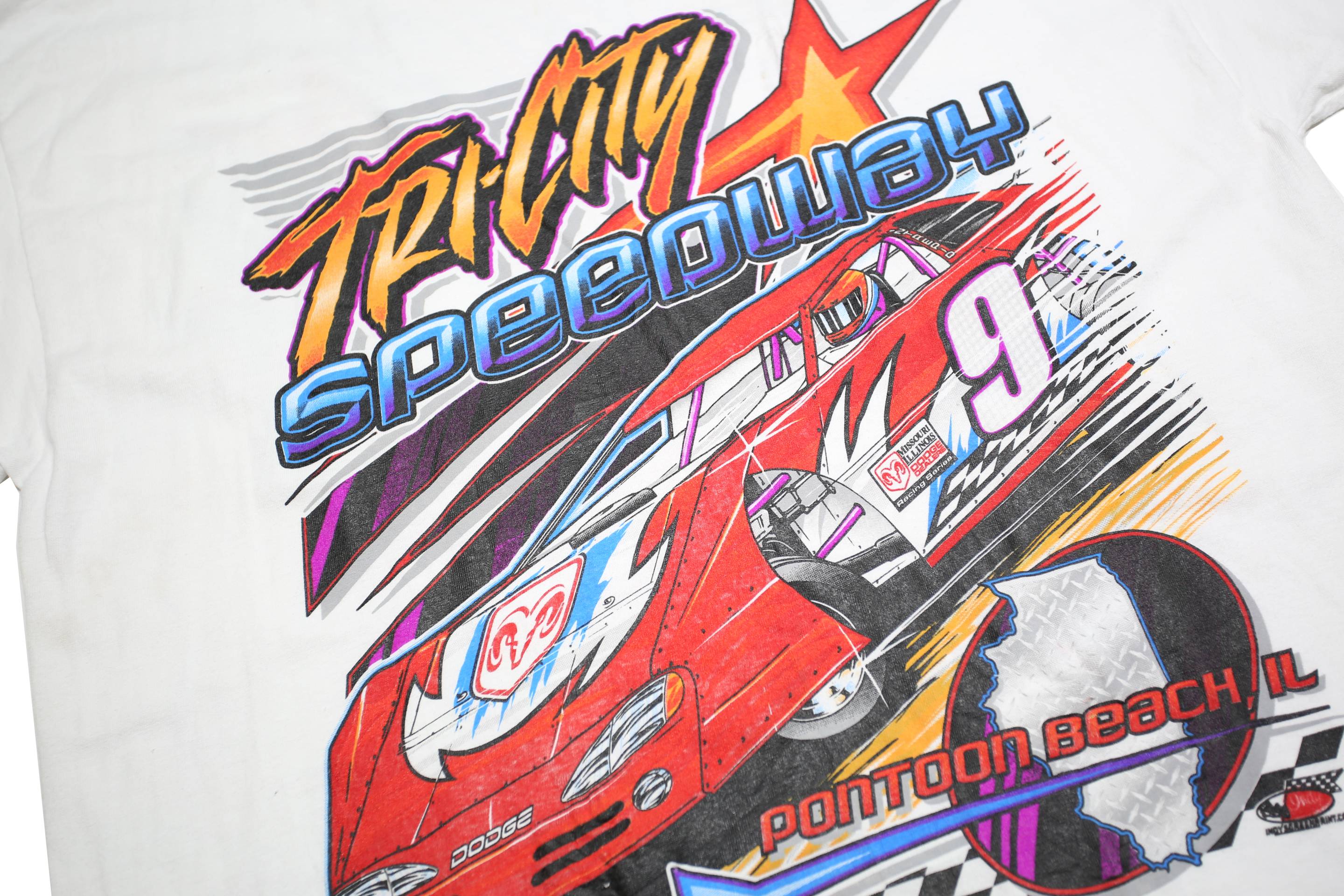GILDAN Mens White Tri City Speedway Graphic T-Shirt XL Short Sleeve Crew Neck