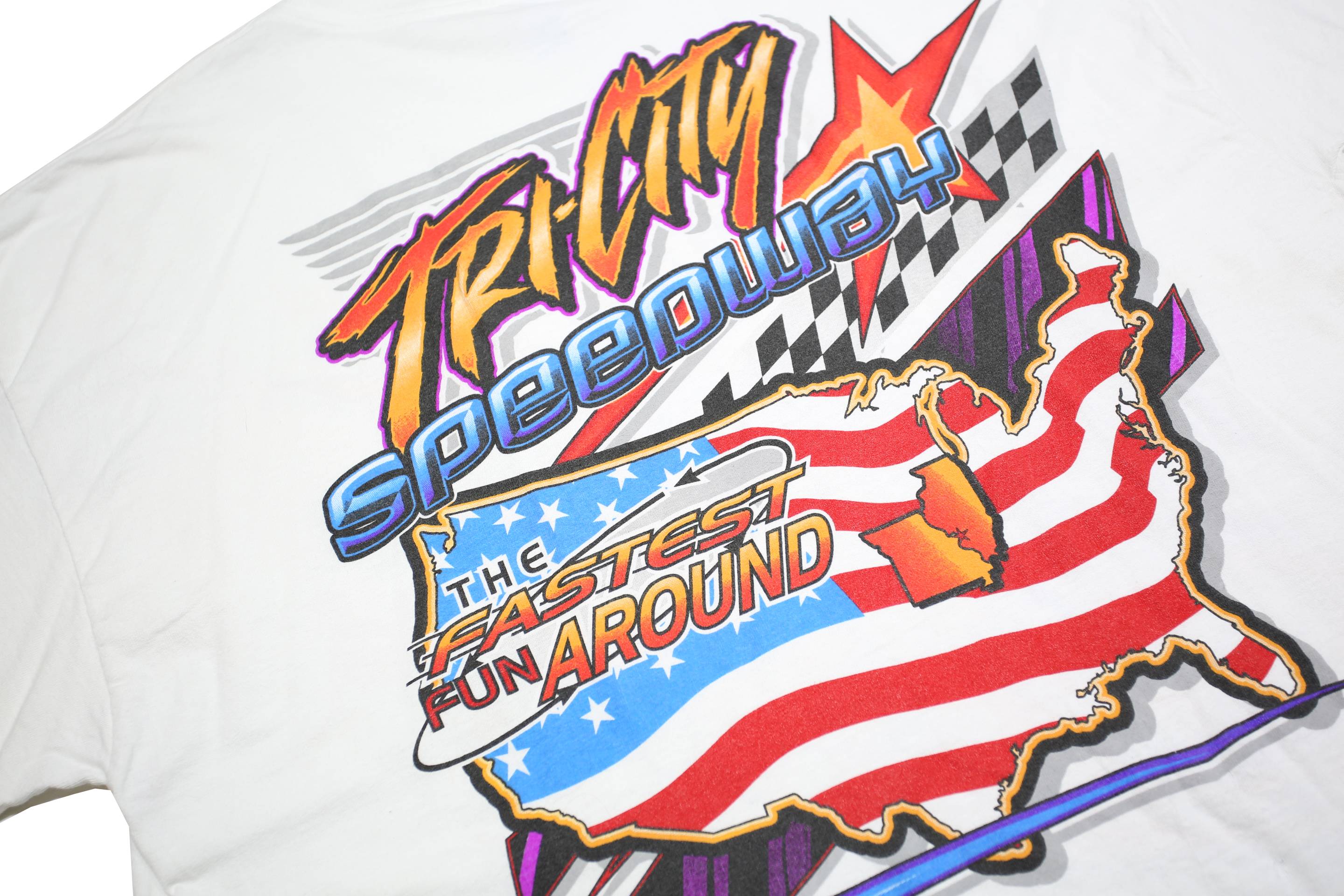 GILDAN Mens White Tri City Speedway Graphic T-Shirt XL Short Sleeve Crew Neck