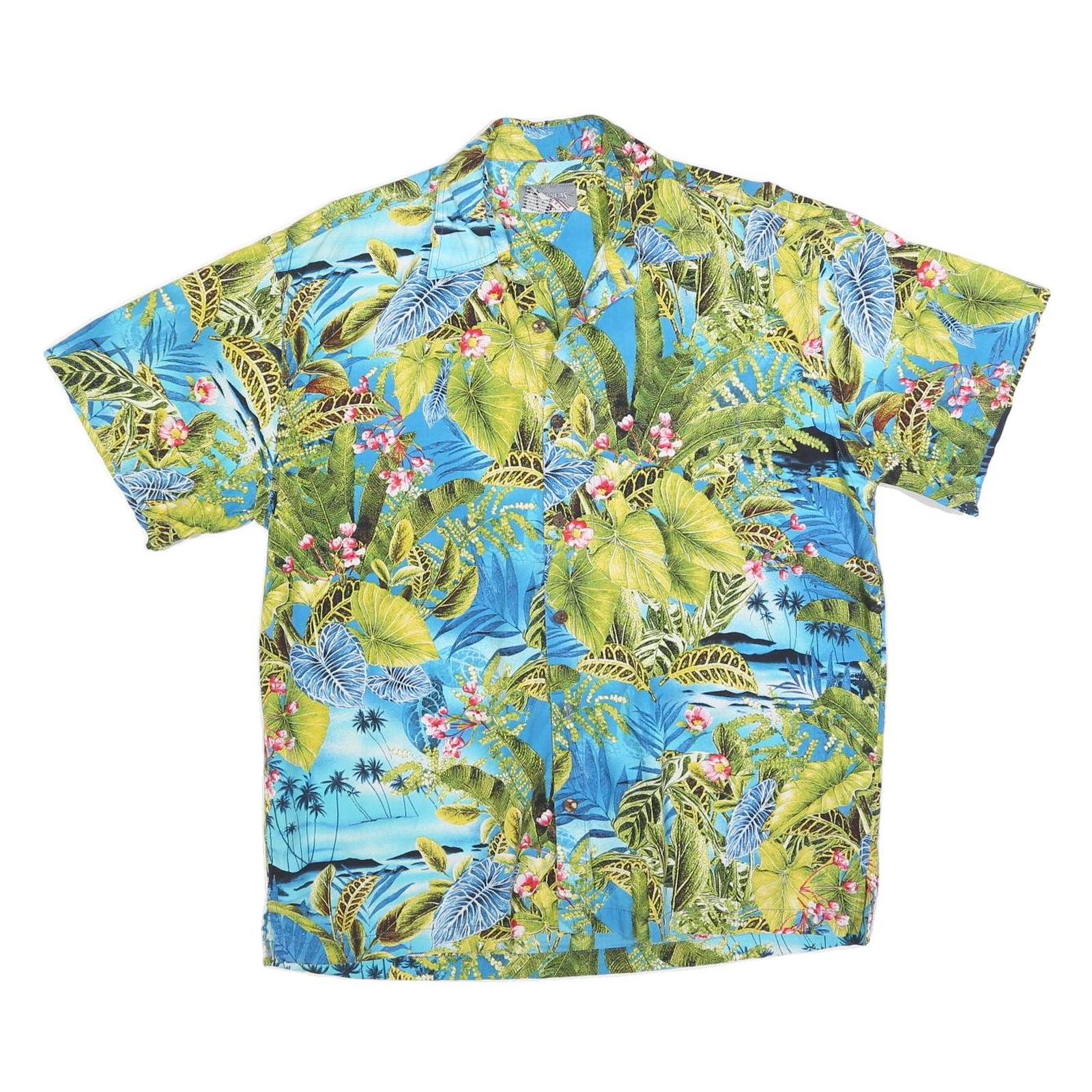 HIGH SEAS Mens Blue & Green Hawaiian Shirt M Tropical Pattern Casual Summer