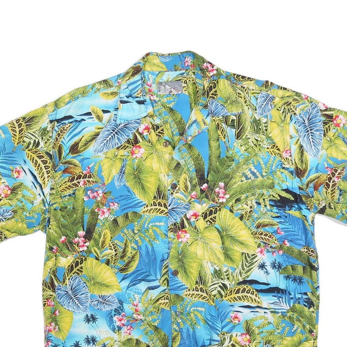 HIGH SEAS Mens Blue & Green Hawaiian Shirt M Tropical Pattern Casual Summer