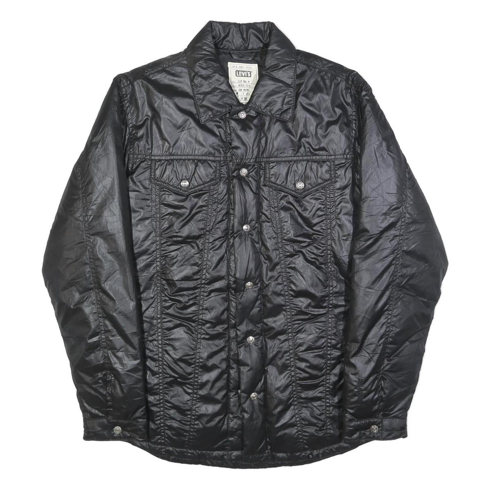 LEVI'S Mens Black Button Jacket M Polyester Blend Plain Casual Classic Stylish