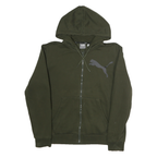 PUMA Mens Green Full Zip Hoodie S Cotton Puma Logo Sweatshirt