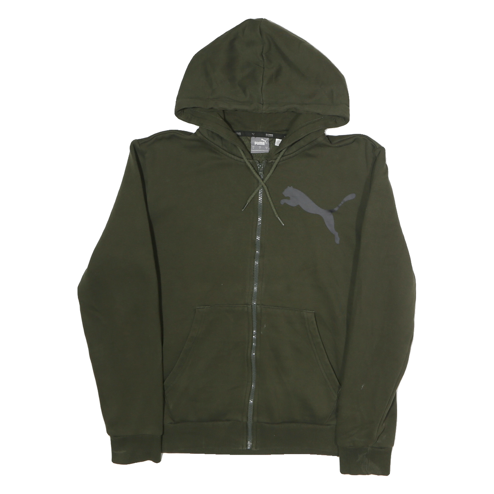 PUMA Mens Green Full Zip Hoodie S Cotton Puma Logo Sweatshirt
