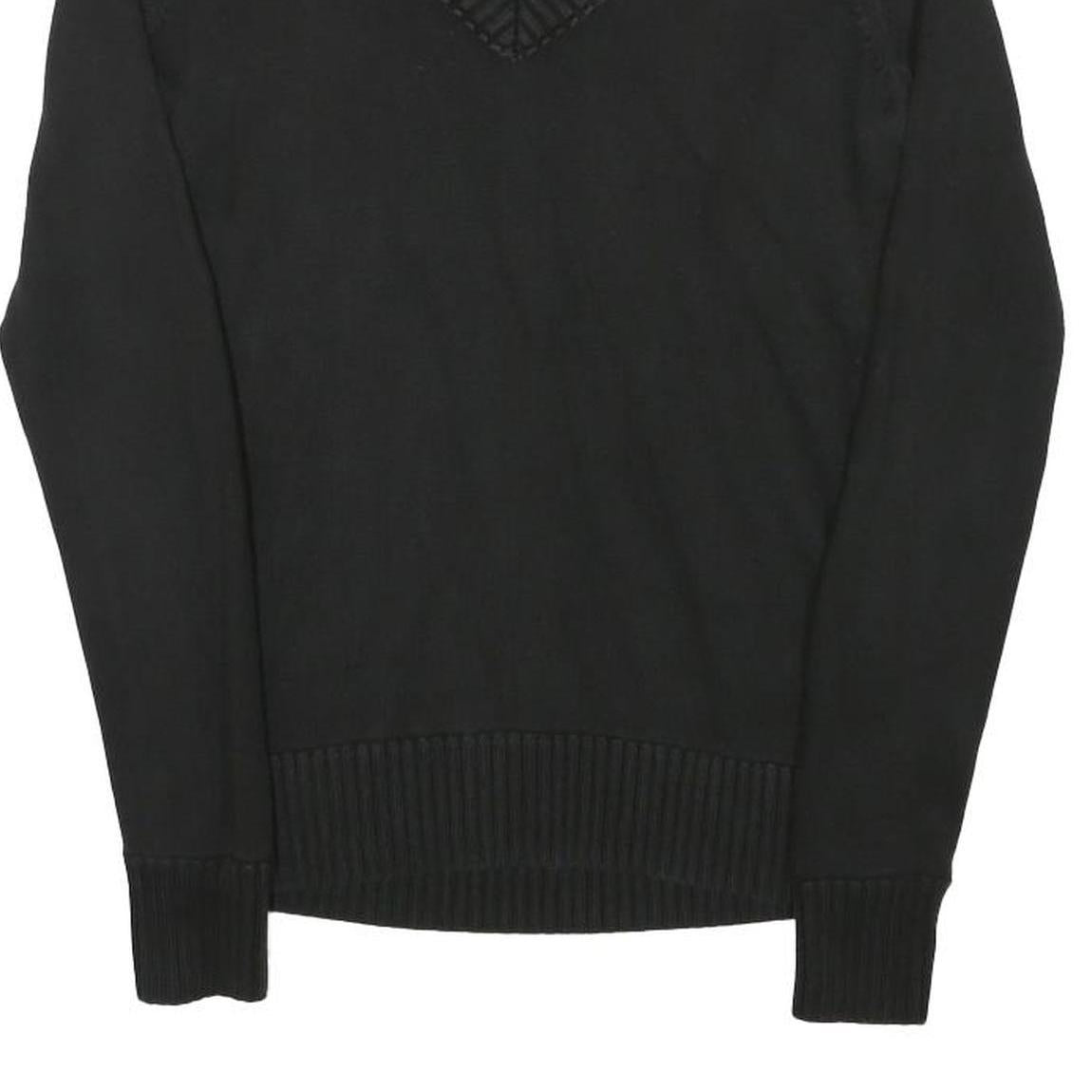 ESPRIT Womens Black Plain Cotton Blend Jumper V-Neck Basic Knit S Casual