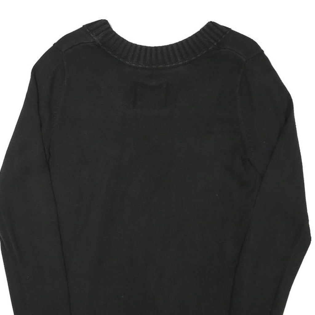 ESPRIT Womens Black Plain Cotton Blend Jumper V-Neck Basic Knit S Casual