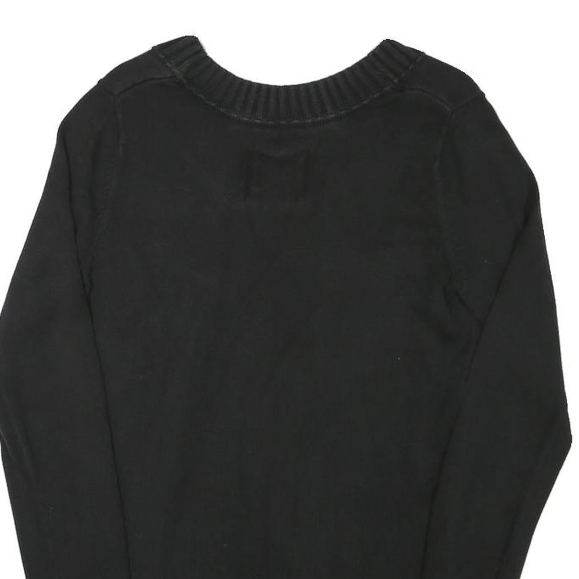 ESPRIT Womens Black Plain Cotton Blend Jumper V-Neck Basic Knit S Casual