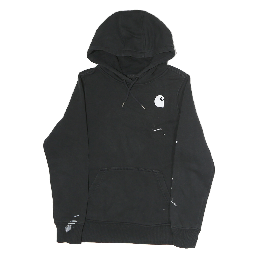 CARHARTT Mens Black Hoodie M Cotton Pullover Drawstring Logo Print
